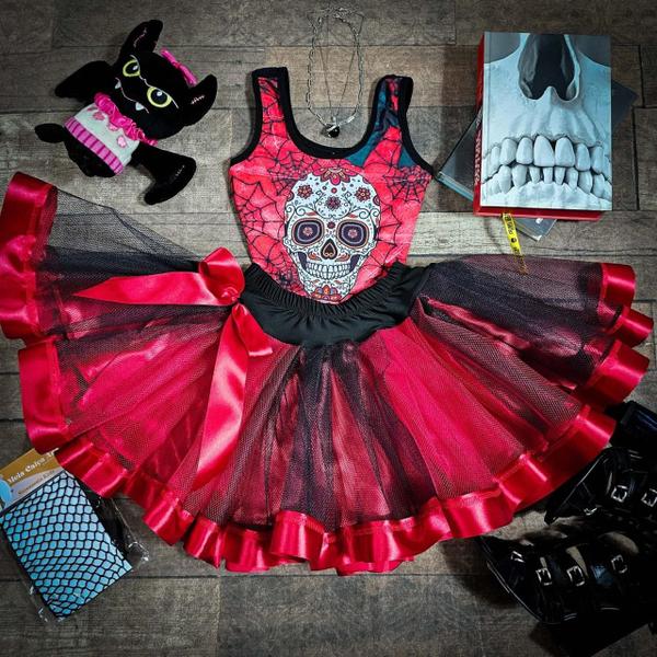 Imagem de Conjunto Luxuoso Fantasia Infantil Halloween Caveira Mexicana