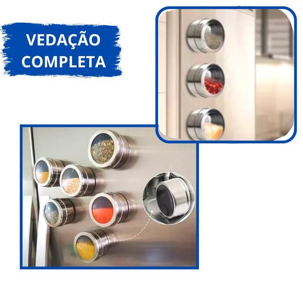 Imagem de Conjunto Magnético de 9 Potinhos de Inox para Condimentos: Estilo na Geladeira e Praticidade à Mão