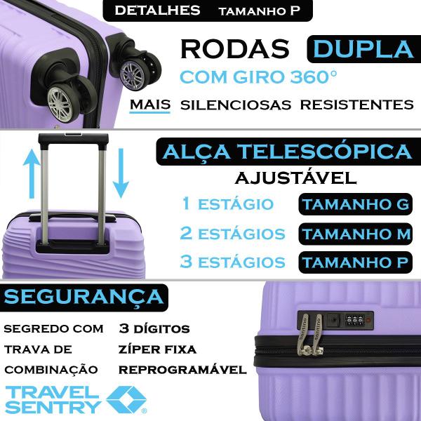 Imagem de Conjunto Mala de Viagem Com Frasqueira Bordo Rígida Rodinha Embarque Avião Pequena 10kg Média 23kg Grande 30kg Abs