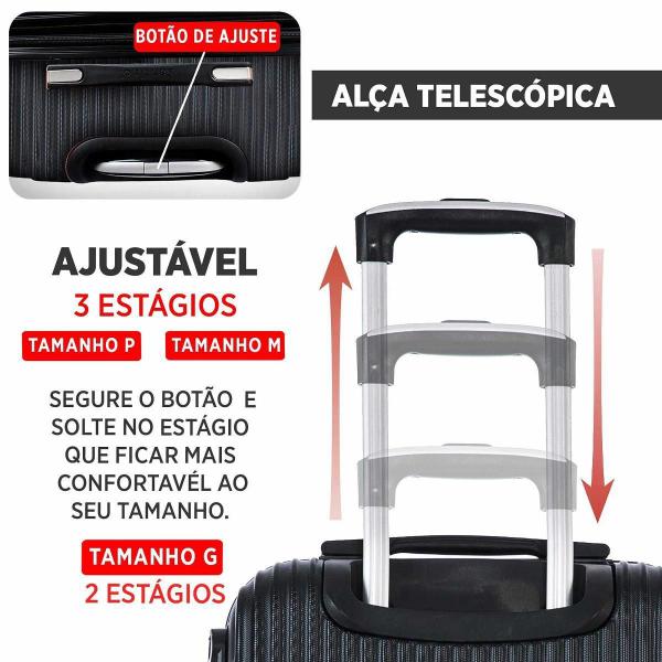 Imagem de Conjunto Mala Viagem Jogo 3Pçs Kit Pmg Rodas Giro 360º