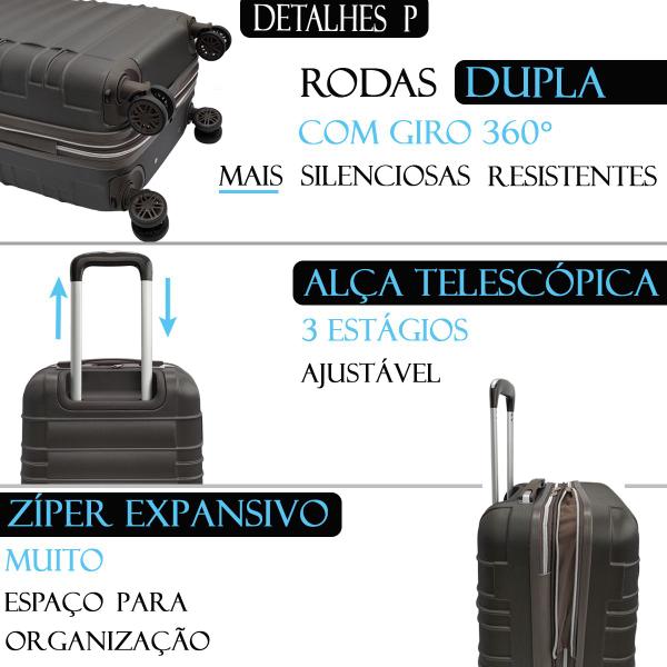 Imagem de Conjunto Mala Viagem Rigida Abs Expansiva Cadeado Roda Dupla Avião Embarque Grande 30kg Media 23kg Pequena 10kg 08kg