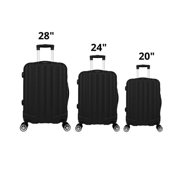 Conjunto Malas ABS 3 Peças P/M/G Rodas 360º Com Cadeado Prizi Preta - XH-A122.