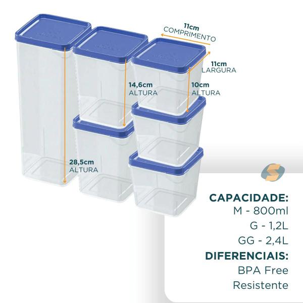 Imagem de Conjunto Mantimentos 6 Potes Modular Organizador De Plástico - Nitron