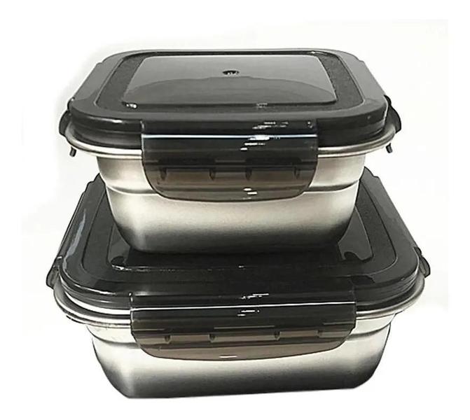 Imagem de Conjunto Marmitas 304 Tupperware De Aço Inox 600ml 1200ml