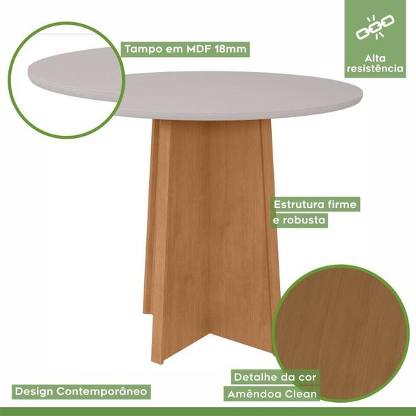 Imagem de Conjunto Mesa 100cm Celebrare Redonda com 4 Cadeiras Apogeu Amêndoa Clean/Off White/Naturale Creme