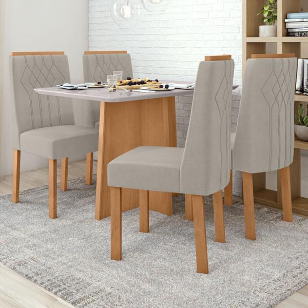 Imagem de Conjunto Mesa 120cm Celebrare com Vidro e 4 Cadeiras Exclusive Amêndoa Clean/Off White/Liso Capuccino