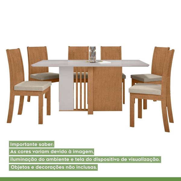 Imagem de Conjunto Mesa 160cm Astrid com 6 Cadeiras Athenas Amêndoa Clean/Off White/Naturale Creme