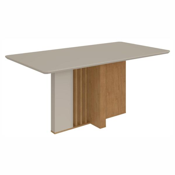 Imagem de Conjunto Mesa 160cm Astrid com Vidro e 6 Cadeiras Apogeu Amêndoa Clean/Off White/Caramelo