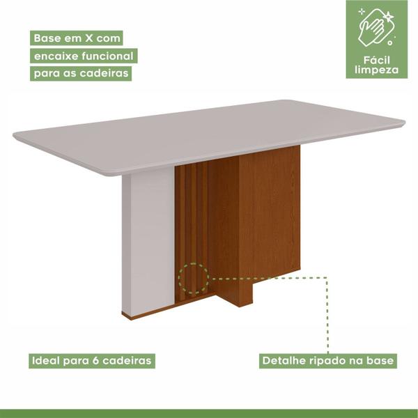 Imagem de Conjunto Mesa 160cm Astrid com Vidro e 6 Cadeiras Apogeu Frassino/Off White/Capuccino