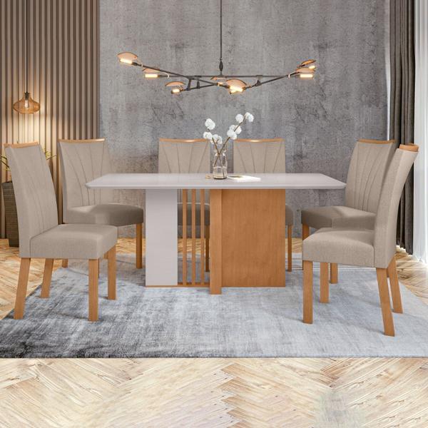 Conjunto Mesa 160cm Astrid com Vidro e 6 Cadeiras Apogeu - Móveis Lopas Conjunto Mesa 160cm Astrid com Vidro e 6 Cadeiras Apogeu - Móveis Lopas