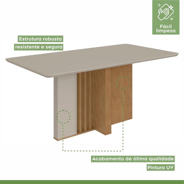 Imagem de Conjunto Mesa 160cm Astrid com Vidro e 6 Cadeiras Athenas Amêndoa Clean/Off White/Bege