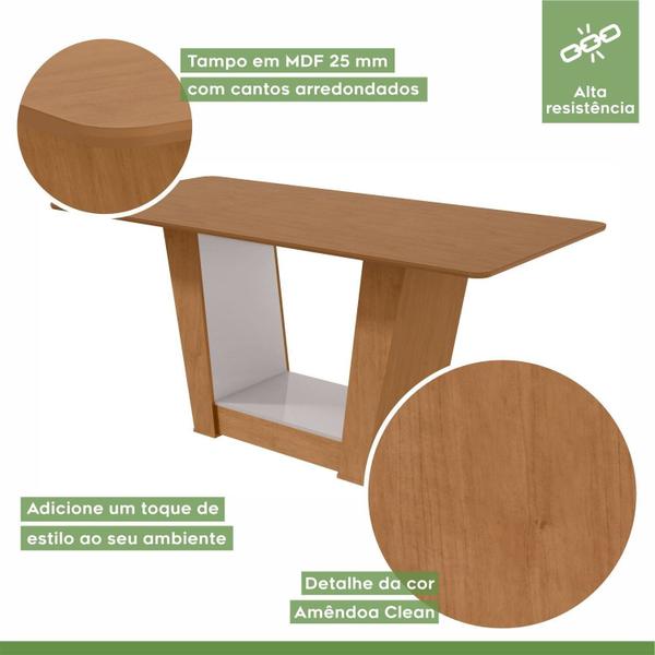 Imagem de Conjunto Mesa 170cm Apogeu Tampo Mdf no Glass com 6 Cadeiras Apogeu Amêndoa /Off White/Bege