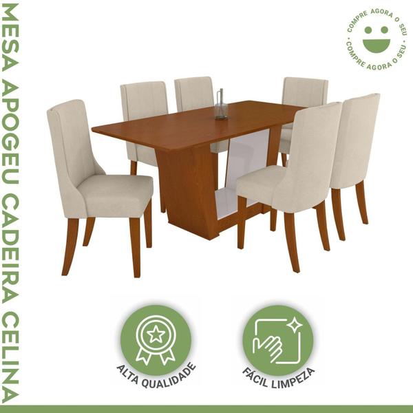 Imagem de Conjunto Mesa 170cm Apogeu Tampo Mdf no Glass com 6 Cadeiras Celina