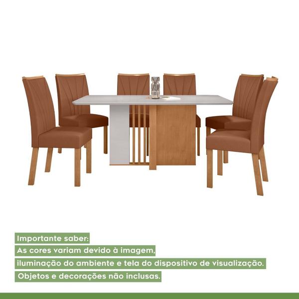 Imagem de Conjunto Mesa 170cm Astrid com Vidro e 6 Cadeiras Apogeu Amêndoa Clean/Off White/Caramelo