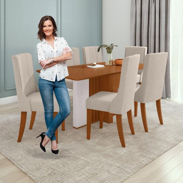 Imagem de Conjunto Mesa 170cm Astrid Tampo Mdf no Glass e 6 Cadeiras Celina Frassino/Off White/Creme