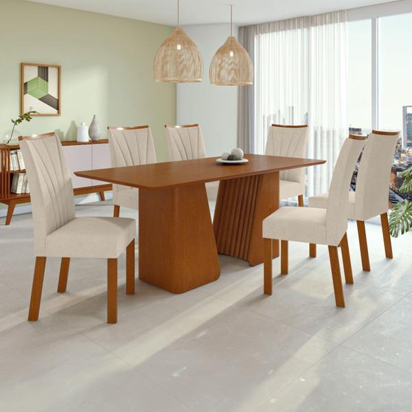 Imagem de Conjunto Mesa 170cm Tampo Mdf no Glass Luxor e 6 Cadeiras Apogeu Frassino