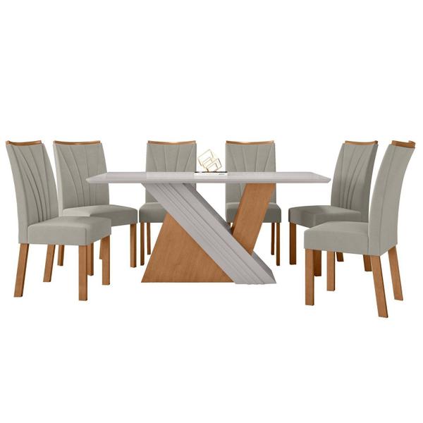 Imagem de Conjunto Mesa 170cm Vênus com Vidro e 6 Cadeiras Apogeu Amêndoa Clean/Off White/Capuccino