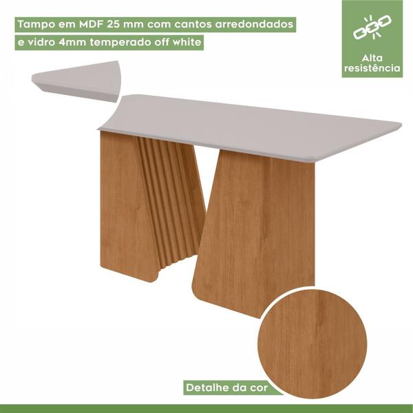 Imagem de Conjunto Mesa 180cm Luxor com Vidro e 6 Cadeiras Atla Amêndoa Clean/Off White/Caramelo