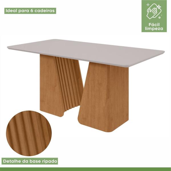 Imagem de Conjunto Mesa 180cm Luxor com Vidro e 6 Cadeiras Atla Amêndoa Clean/Off White/Caramelo