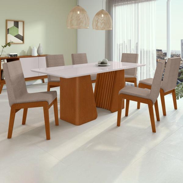 Imagem de Conjunto Mesa 180cm Luxor com Vidro e 6 Cadeiras Atla