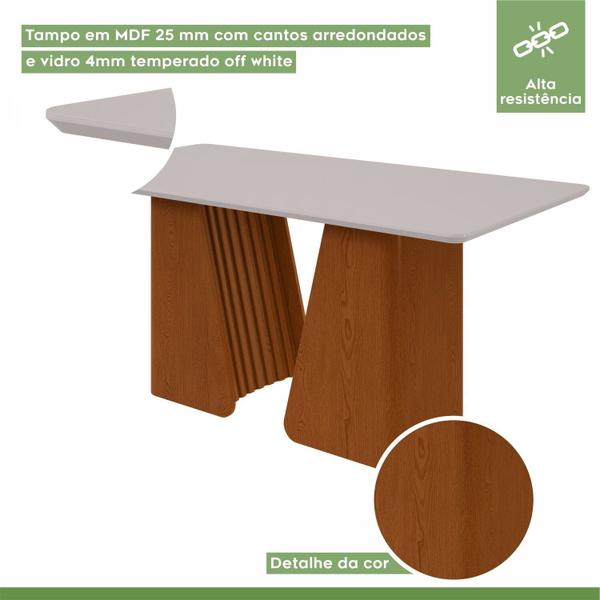 Imagem de Conjunto Mesa 180cm Luxor com Vidro e 6 Cadeiras Celina Frassino/Off White/Caramelo