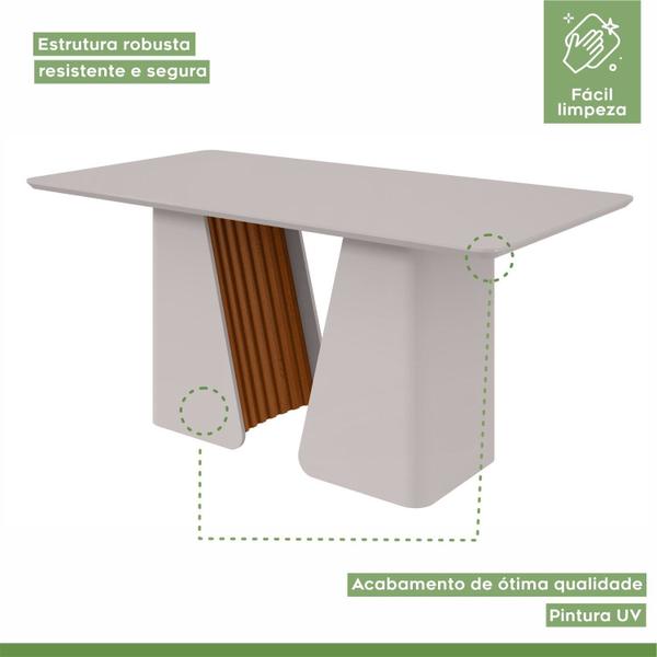 Imagem de Conjunto Mesa 180cm Luxor com Vidro e 6 Cadeiras Celina Off White/Frassino/Off White/Bege