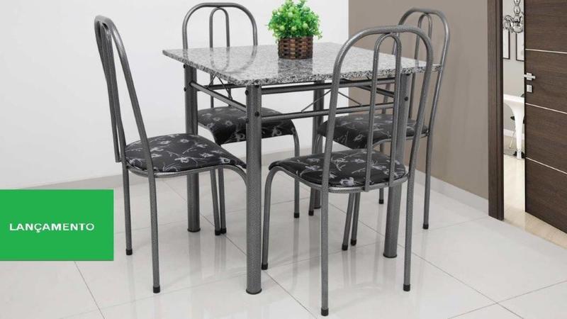 Imagem de CONJUNTO MESA + 4 CADEIRAS SALA DE JANTAR COZINHA QUADRADA 80cm COR CRAQUEADA ASSENTO FLORES PRETAS QUADRADA COZINHA