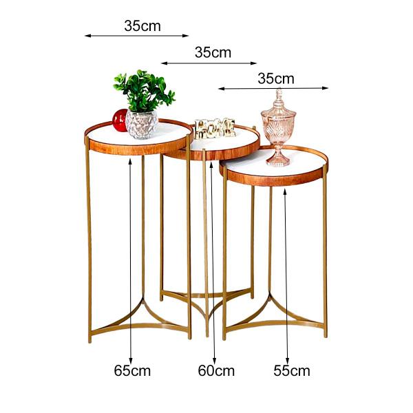 Imagem de Conjunto Mesa Apoio Lateral Pequena Redonda Madeirado Ambiente Recepção Casa