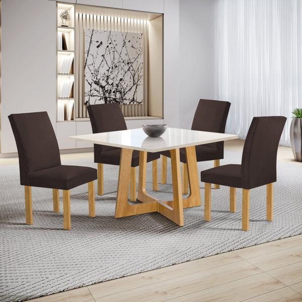 Imagem de Conjunto Mesa Arizona 100cm com 4 Cadeiras Canela Tampo Slim Plus com Vidro