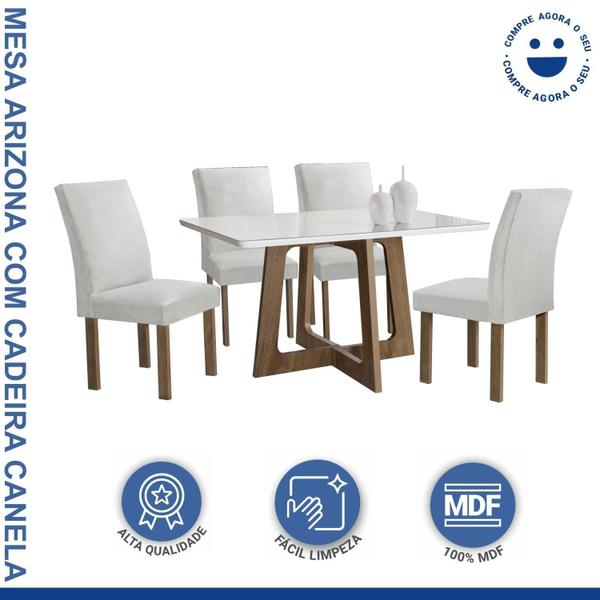 Imagem de Conjunto Mesa Arizona 120cm com 4 Cadeiras Canela Tampo Smart Plus com Vidro