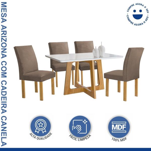 Imagem de Conjunto Mesa Arizona 120cm com 4 Cadeiras Canela Tampo Smart Plus com Vidro