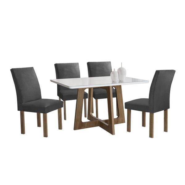 Imagem de Conjunto Mesa Arizona 120cm com 4 Cadeiras Canela Tampo Smart Plus com Vidro Chocolate/Off White/Cinza