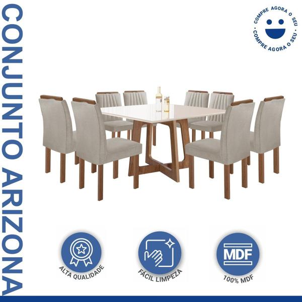 Imagem de Conjunto Mesa Arizona 135cm com 8 Cadeiras Arizona Tampo Slim Plus com Vidro