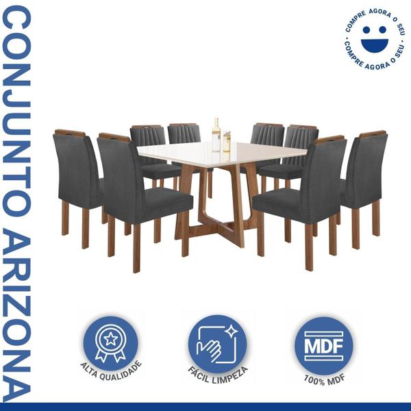 Imagem de Conjunto Mesa Arizona 135cm com 8 Cadeiras Arizona Tampo Slim Plus com Vidro