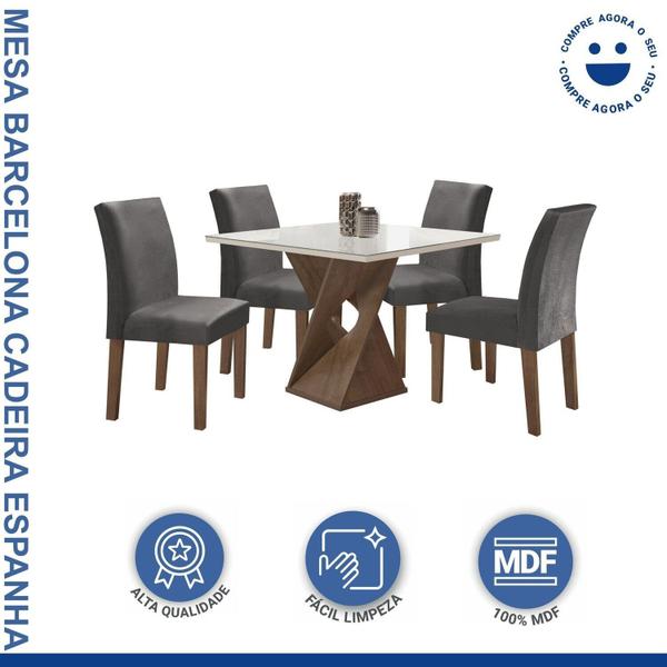 Imagem de Conjunto Mesa Barcelona 100cmx100cm 4 Cadeiras Espanha Tampo Slim Plus Quadrado Vidro Yescasa