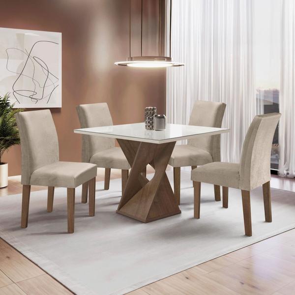 Imagem de Conjunto Mesa Barcelona 100cmx100cm 4 Cadeiras Espanha Tampo Slim Plus Quadrado Vidro Yescasa