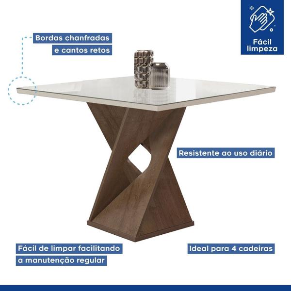 Imagem de Conjunto Mesa Barcelona 100cmx100cm 4 Cadeiras Espanha Tampo Slim Plus Quadrado Vidro Yescasa