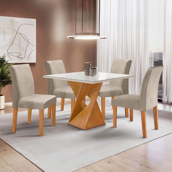 Imagem de Conjunto Mesa Barcelona 100cmx100cm 4 Cadeiras Espanha Tampo Slim Plus Quadrado Vidro Yescasa