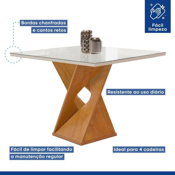 Imagem de Conjunto Mesa Barcelona 100cmx100cm 4 Cadeiras Espanha Tampo Slim Plus Quadrado Vidro Yescasa