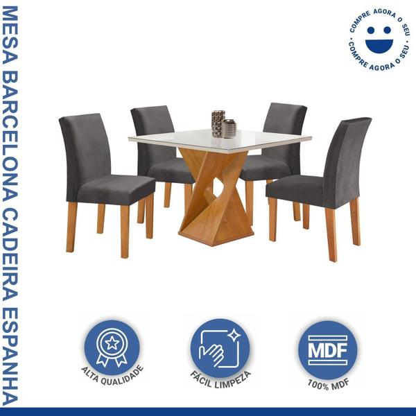 Imagem de Conjunto Mesa Barcelona 100cmx100cm 4 Cadeiras Espanha Tampo Slim Plus Quadrado Vidro Yescasa