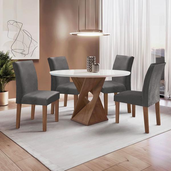 Imagem de Conjunto Mesa Barcelona 100cmx100cm 4 Cadeiras Espanha Tampo Slim Plus Redondo Vidro Yescasa