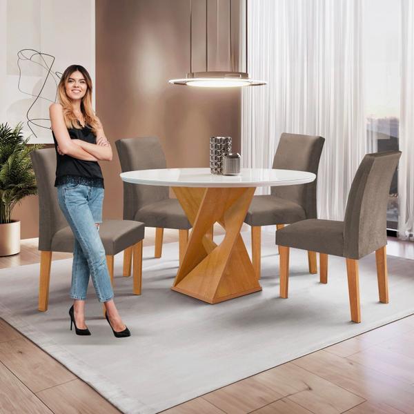 Imagem de Conjunto Mesa Barcelona 100cmx100cm 4 Cadeiras Espanha Tampo Slim Plus Redondo Vidro Yescasa