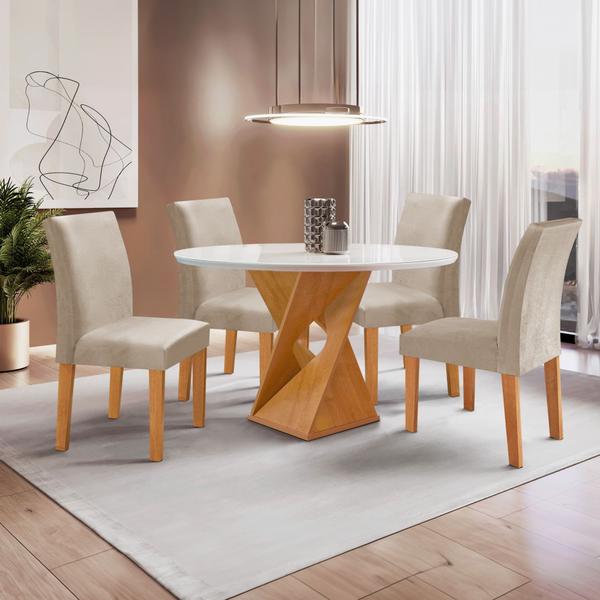 Imagem de Conjunto Mesa Barcelona 100cmx100cm 4 Cadeiras Espanha Tampo Slim Plus Redondo Vidro Yescasa