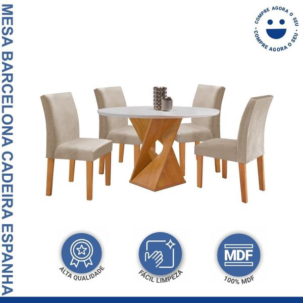 Imagem de Conjunto Mesa Barcelona 100cmx100cm 4 Cadeiras Espanha Tampo Slim Plus Redondo Yescasa