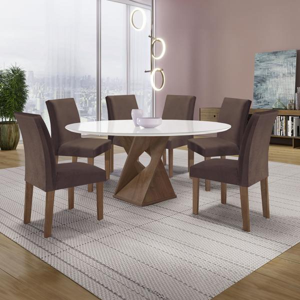 Imagem de Conjunto Mesa Barcelona 120cmx120cm 6 Cadeiras Espanha Tampo Plus Redondo Vidro Yescasa