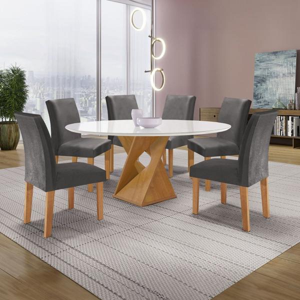 Imagem de Conjunto Mesa Barcelona 120cmx120cm 6 Cadeiras Espanha Tampo Plus Redondo Vidro Yescasa