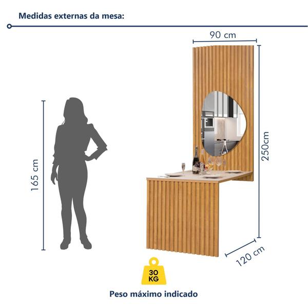 Imagem de Conjunto Mesa Bella Ripada 120cm com Painel Espelhado Tampo Bella com Vidro 4 Cadeiras Canela