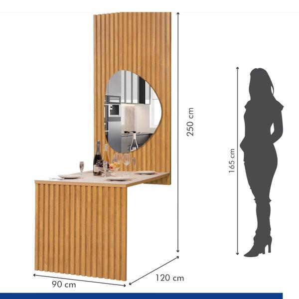 Imagem de Conjunto Mesa Bella Ripada 120cm com Painel Espelhado Tampo Bella com Vidro 4 Cadeiras Canela