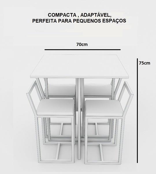 Imagem de Conjunto Mesa Branca 4 Cadeiras Pequena Estofado Industrial Dourado