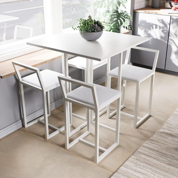 Imagem de Conjunto Mesa Branca 4 Cadeiras Pequena Estofado Industrial White